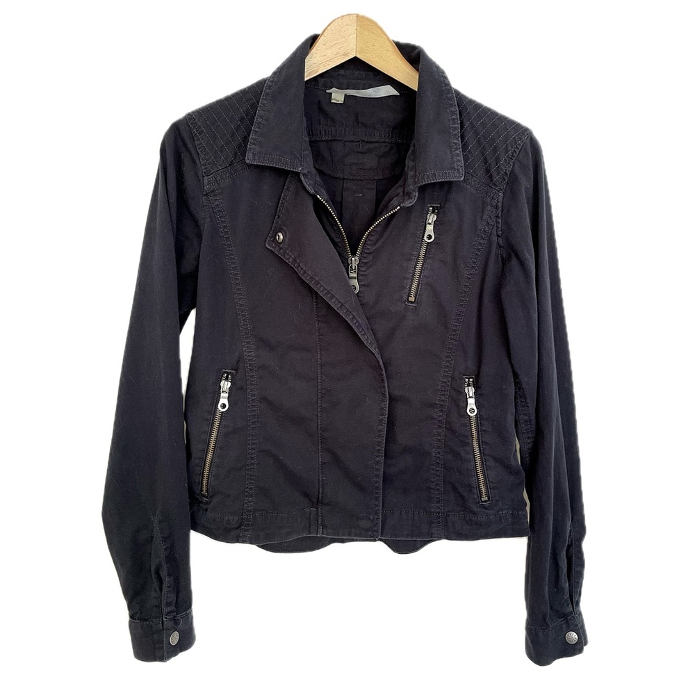 Athleta Black Zipper Moto Zip Jacket Size XS Lightweight Stretch Cotton Stretch - Picture 3 of 15